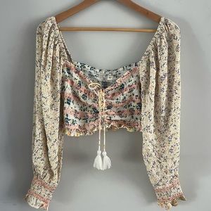 River Island shirred long sleeve crop top - XS/S